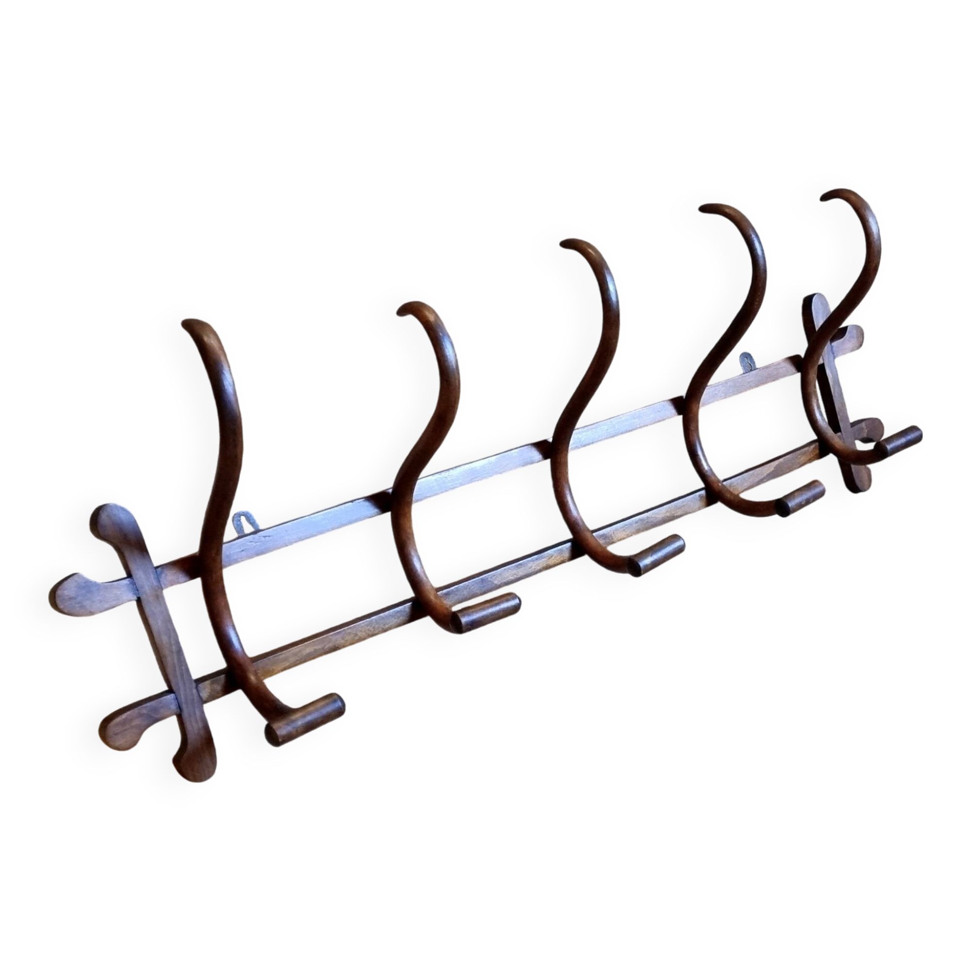Porte-manteaux mural de bistrot à 5 patères sur cadre années 30