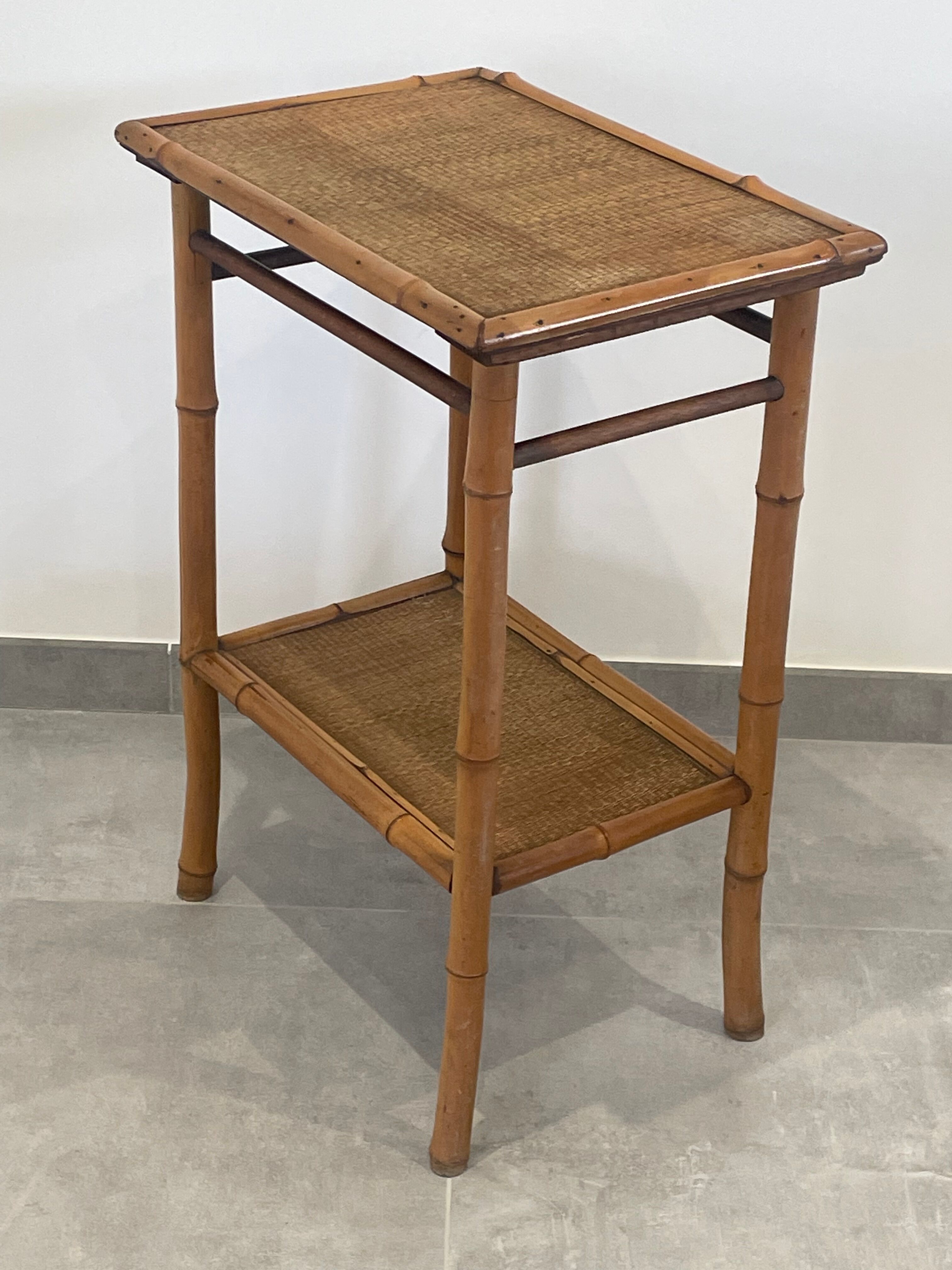 Table d'appoint, desserte en bambou et bois, vintage