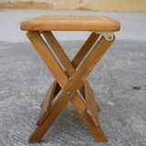 Wooden stool and folding caning