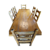 Table with 6 chairs in chene massif