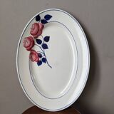 Antique oval ceramic dish with hand-painted floral decoration, country decor