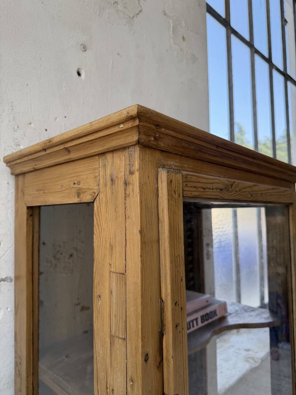 19th-century English pine display cabinet