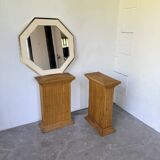 Octagonal mirror in white lacquer with brass surround