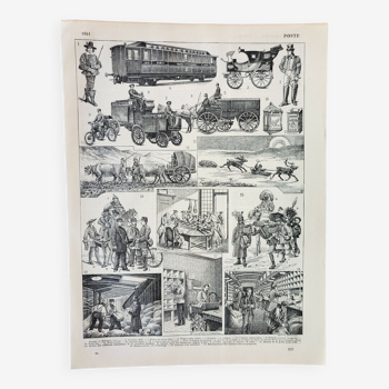 Gravure ancienne 1898, Pompier, ambulance, feu, secours • Lithographie, Planche originale