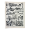 Gravure ancienne 1898, Pompier, ambulance, feu, secours • Lithographie, Planche originale