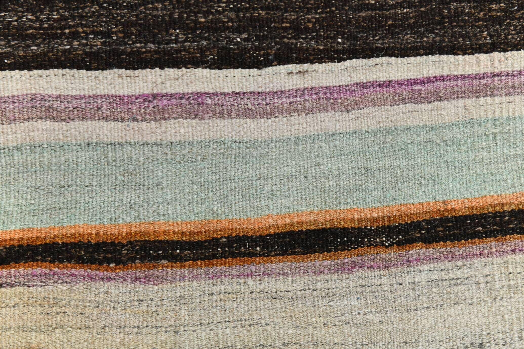 5x9 Cream & Brown Striped Handmade Vintage Kilim Rug, 147x264Cm