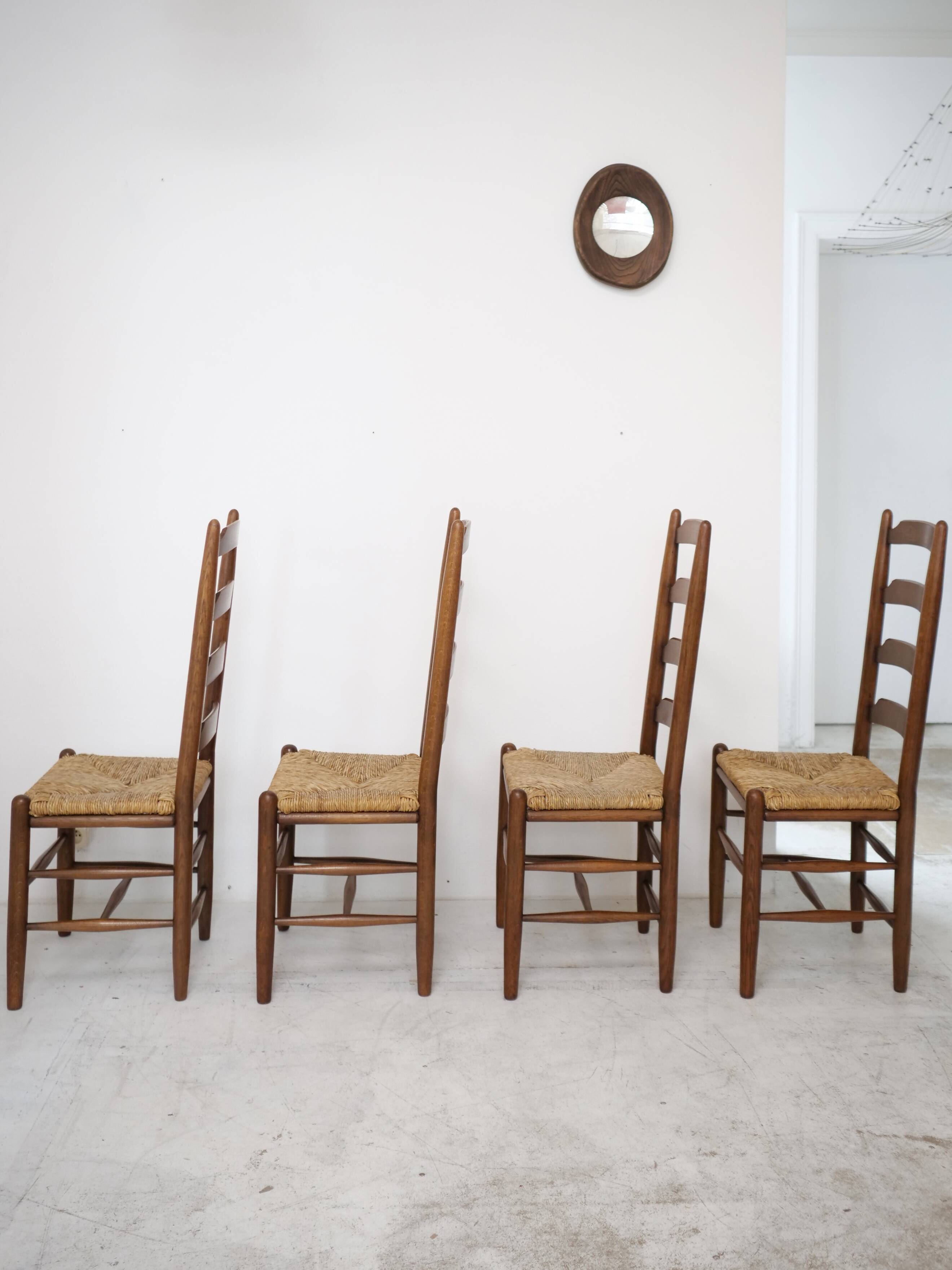 Architectural high-back chairs, straw seat, set of 4.