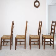 Architectural high-back chairs, straw seat, set of 4.