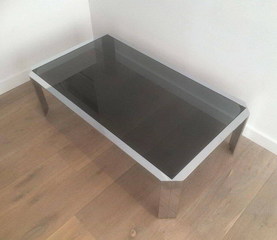 Beautiful octagonal chrome coffee table with black glass top