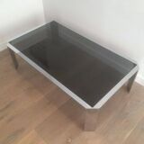 Beautiful octagonal chrome coffee table with black glass top