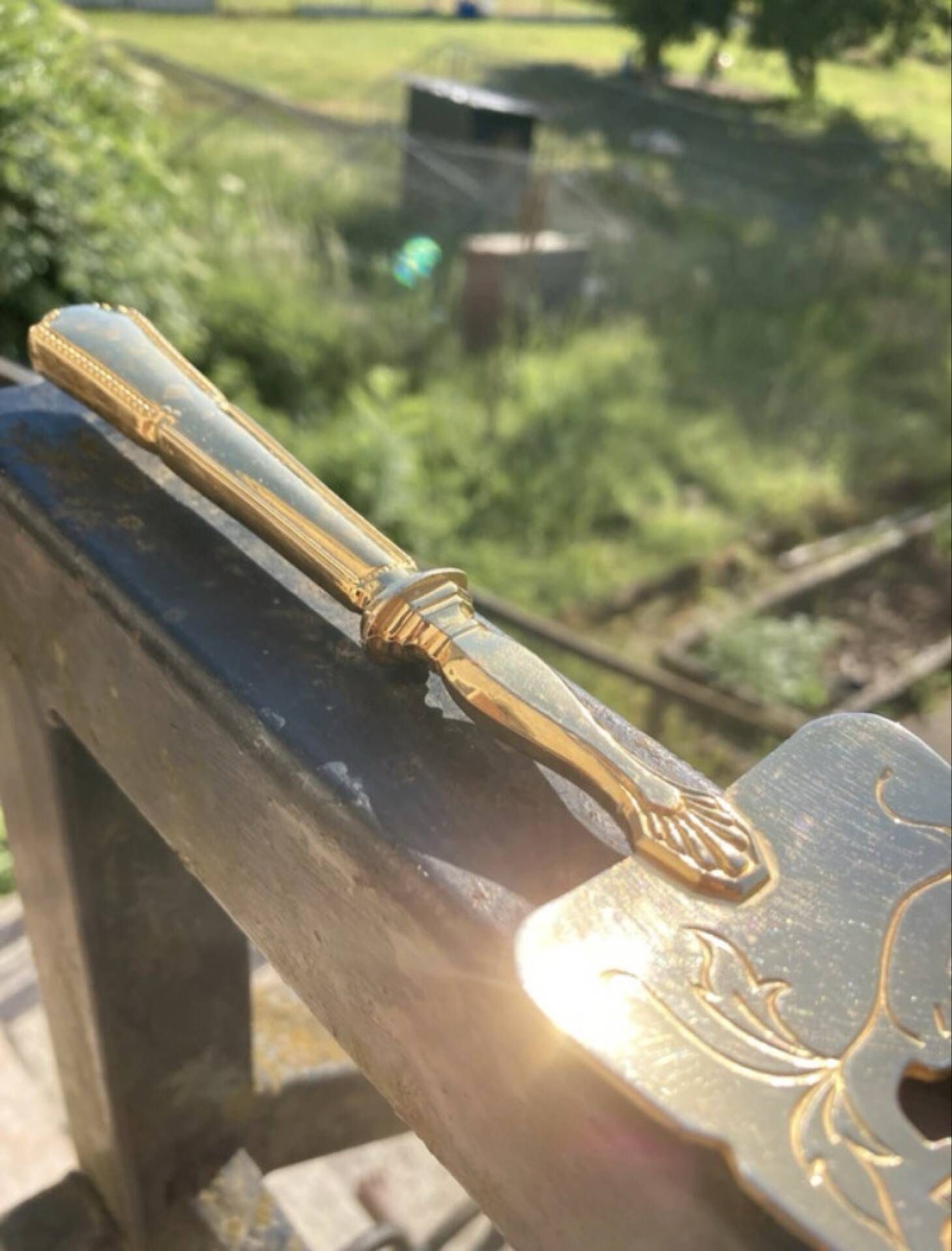 Golden metal pie server