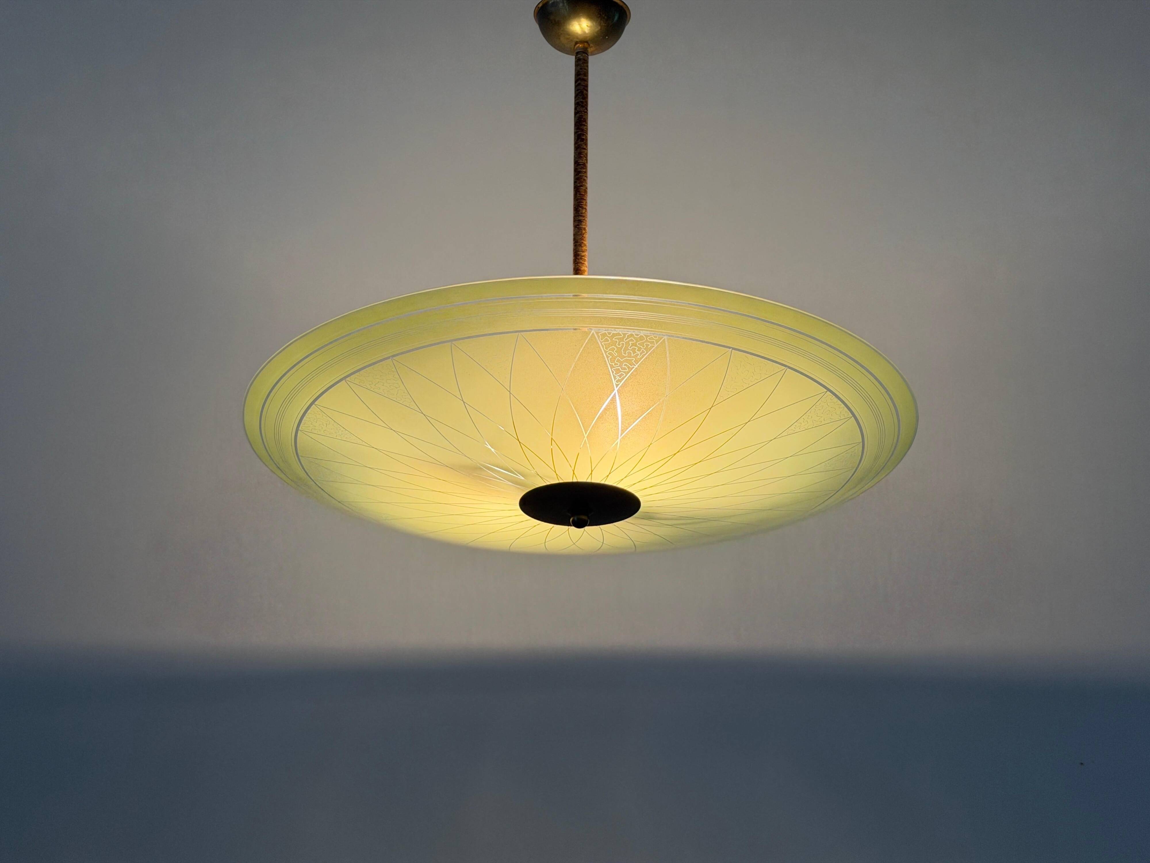 Art Deco ceiling light in green glass, 1940s, Germany