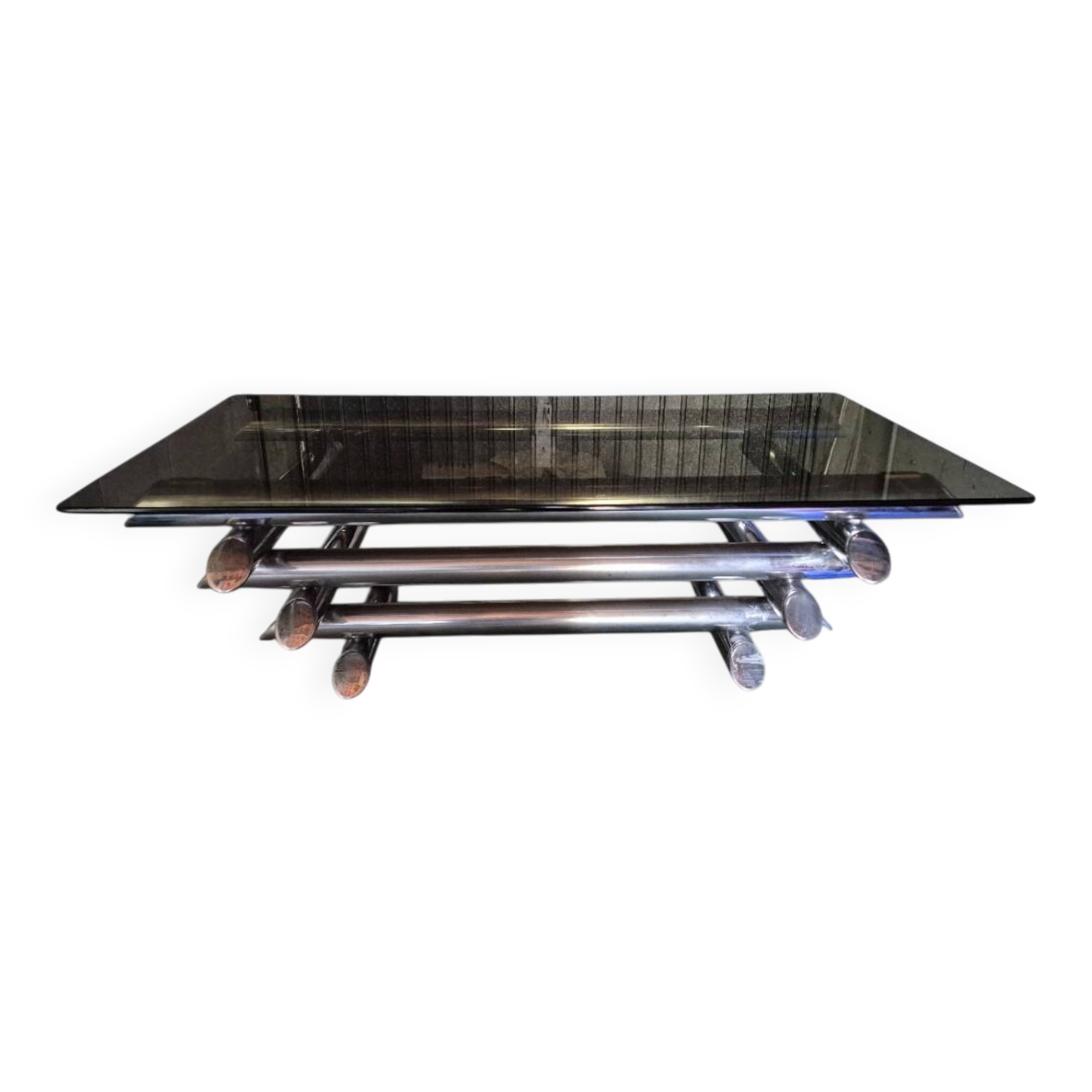 Willy Rizzo table 1970 chrome metal and glass
