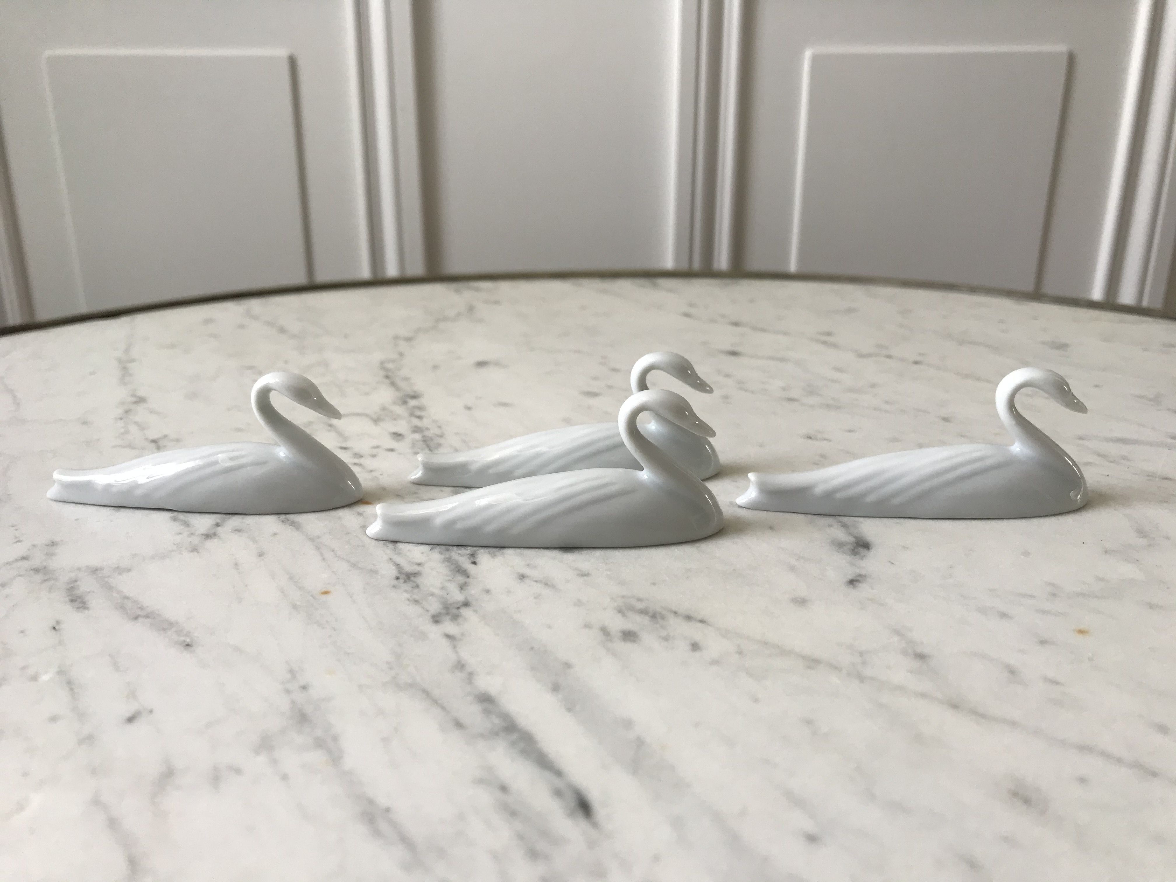 Set of 4 sword holders swans porcelain of Avignon 50s