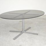 Dining table in glass, aluminum and chrome steel