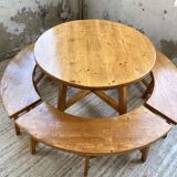 Set of round table and 4 rounded benches, 1950