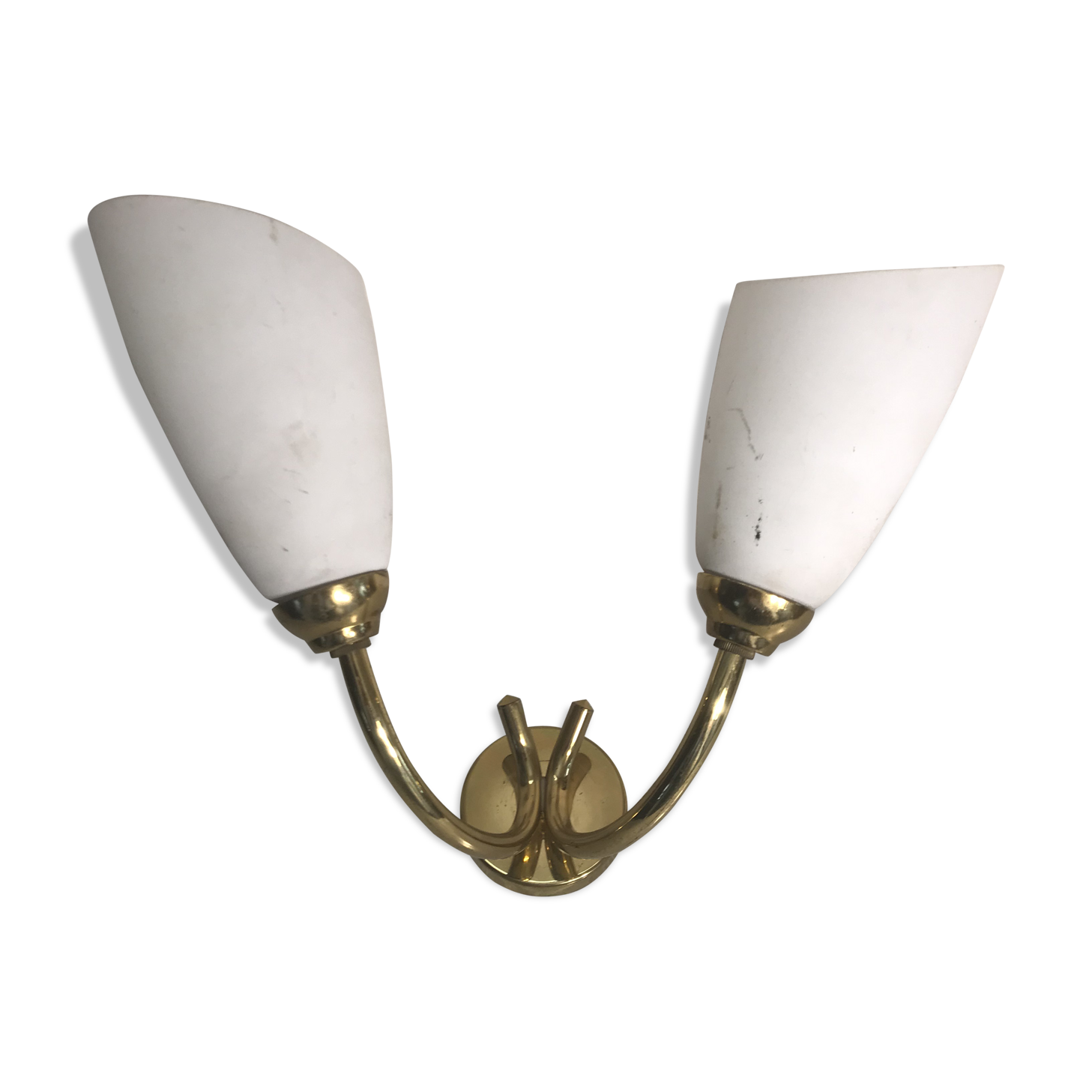 Double metal vintage wall sconces with white opaline reflectors