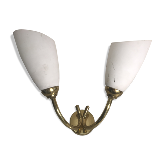 Double metal vintage wall sconces with white opaline reflectors