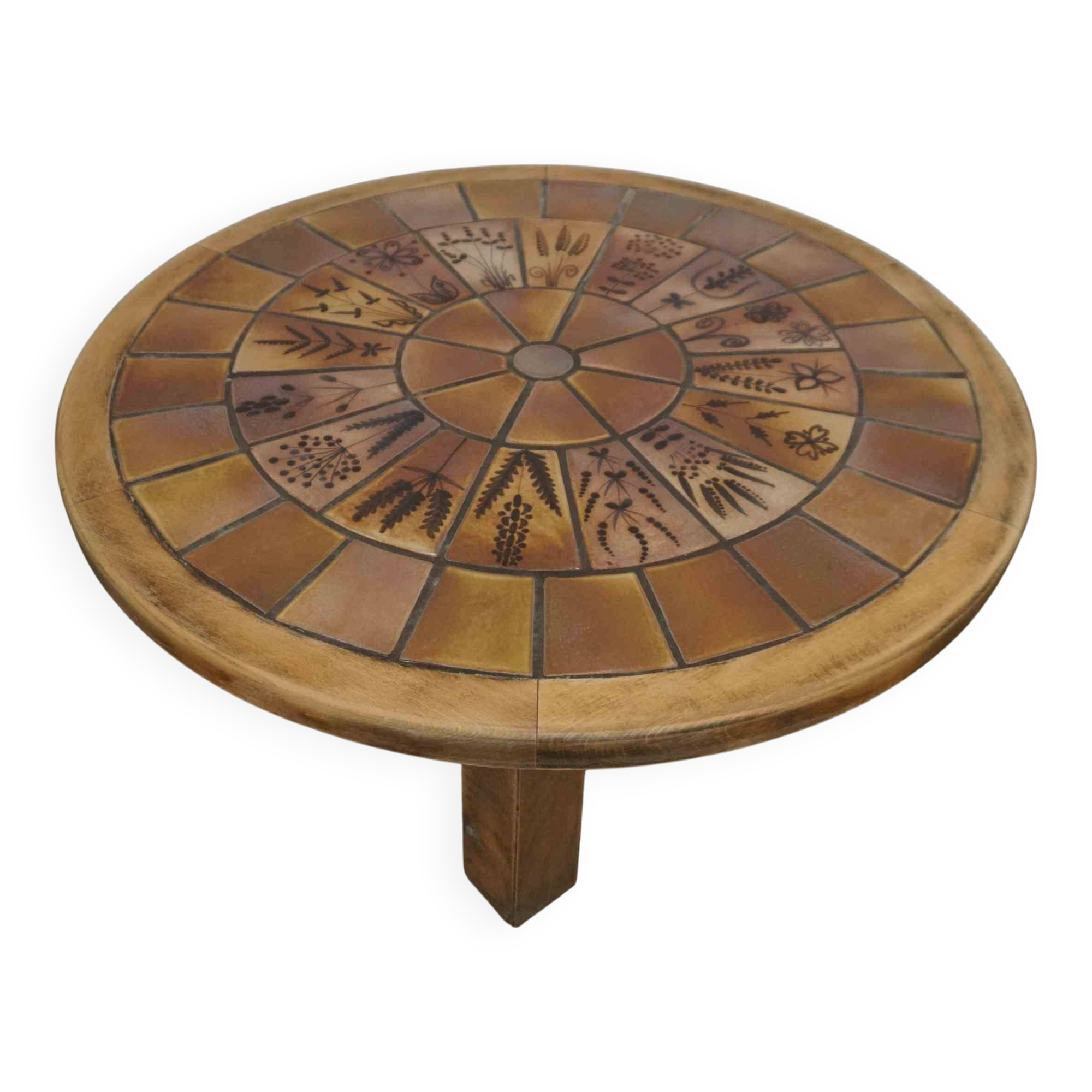 Brutalist ceramic and wood coffee table