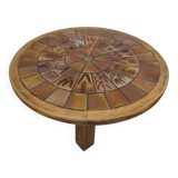 Brutalist ceramic and wood coffee table
