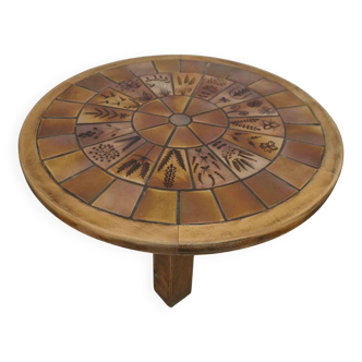 Table basse en céramique et bois brutaliste