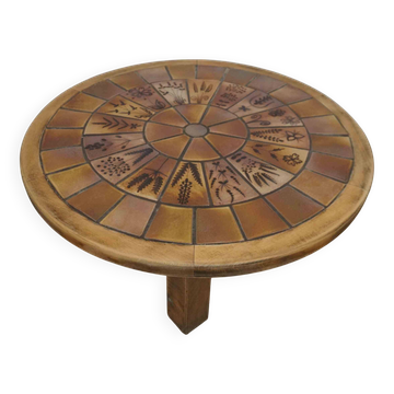 Brutalist ceramic and wood coffee table