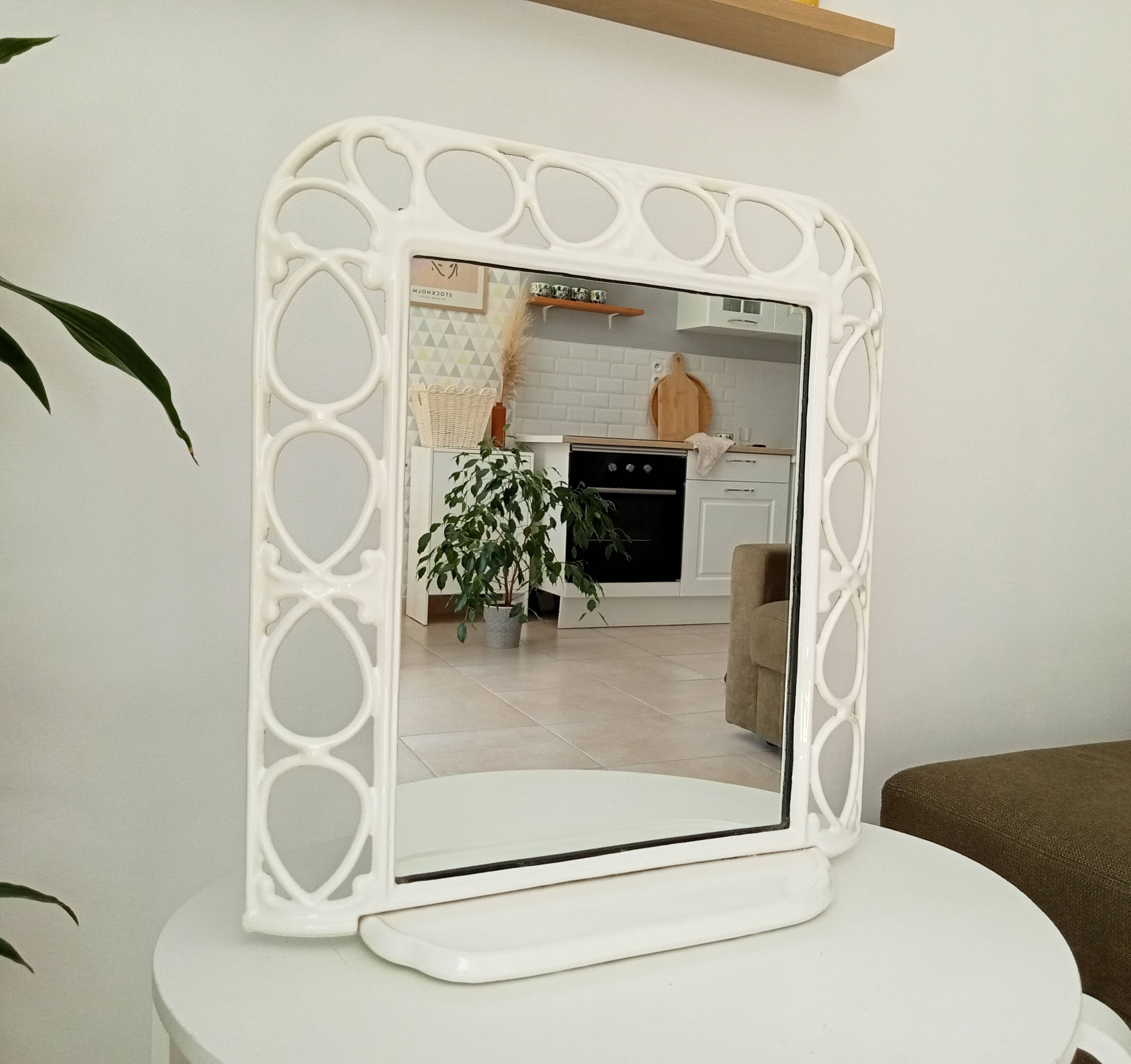 Antique 1930s enamelled cast iron shelf mirror