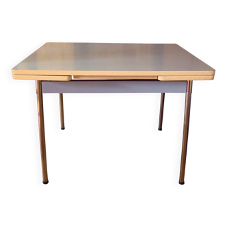 Blue formica extendable table with 2 drawers 99x69cm