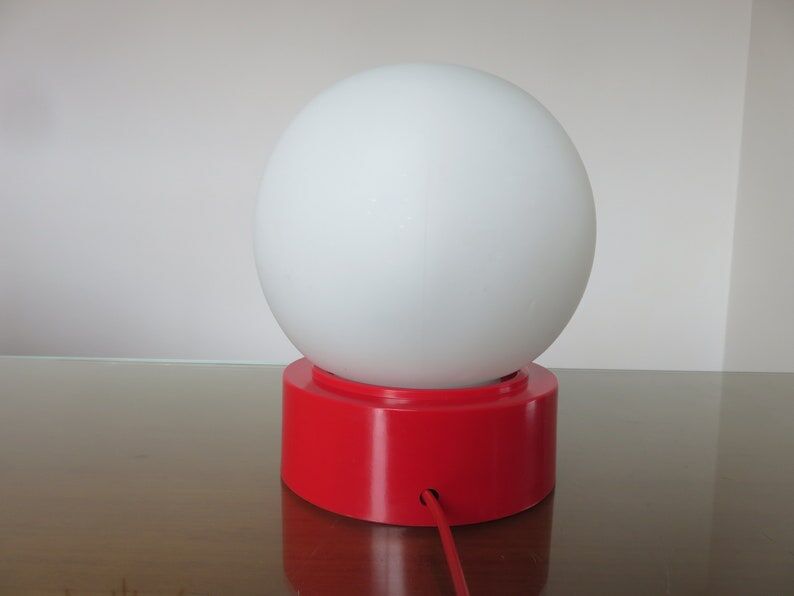 Plastic lamp red opaline ball white 80s 90 era Memphis