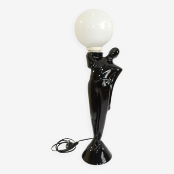 Anthropomorphic table lamp in black ceramic