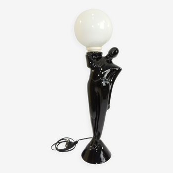 Lampe de table anthropomorphe en céramique noire