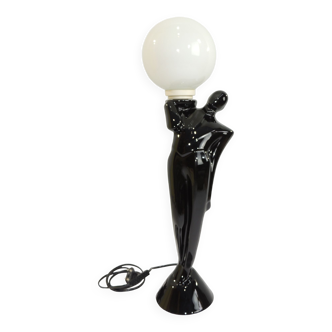 Anthropomorphic table lamp in black ceramic