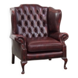 Red Cowhide Leather English Chesterfield Wingback Chair