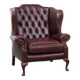 Red Cowhide Leather English Chesterfield Wingback Chair