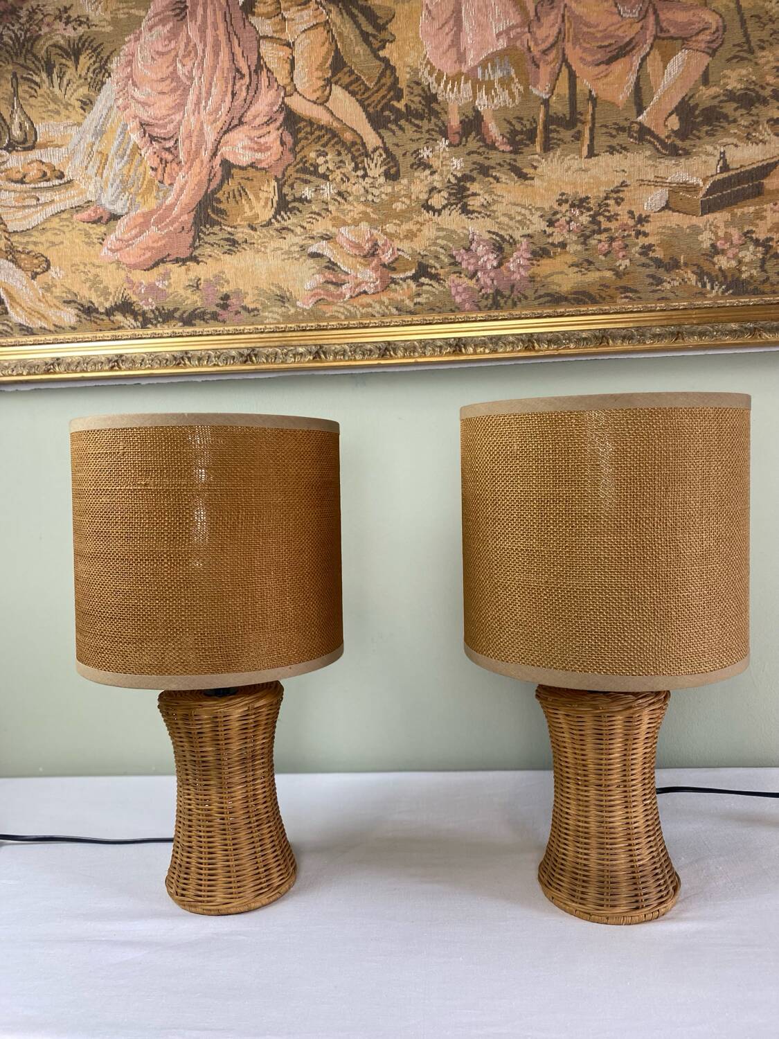 Pair of wicker lamps