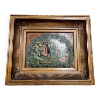 Peinture romantique huile sur panneau d'époque xixème