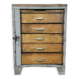 Commode, meuble de métier industriel gris, 5 tiroirs, 1960