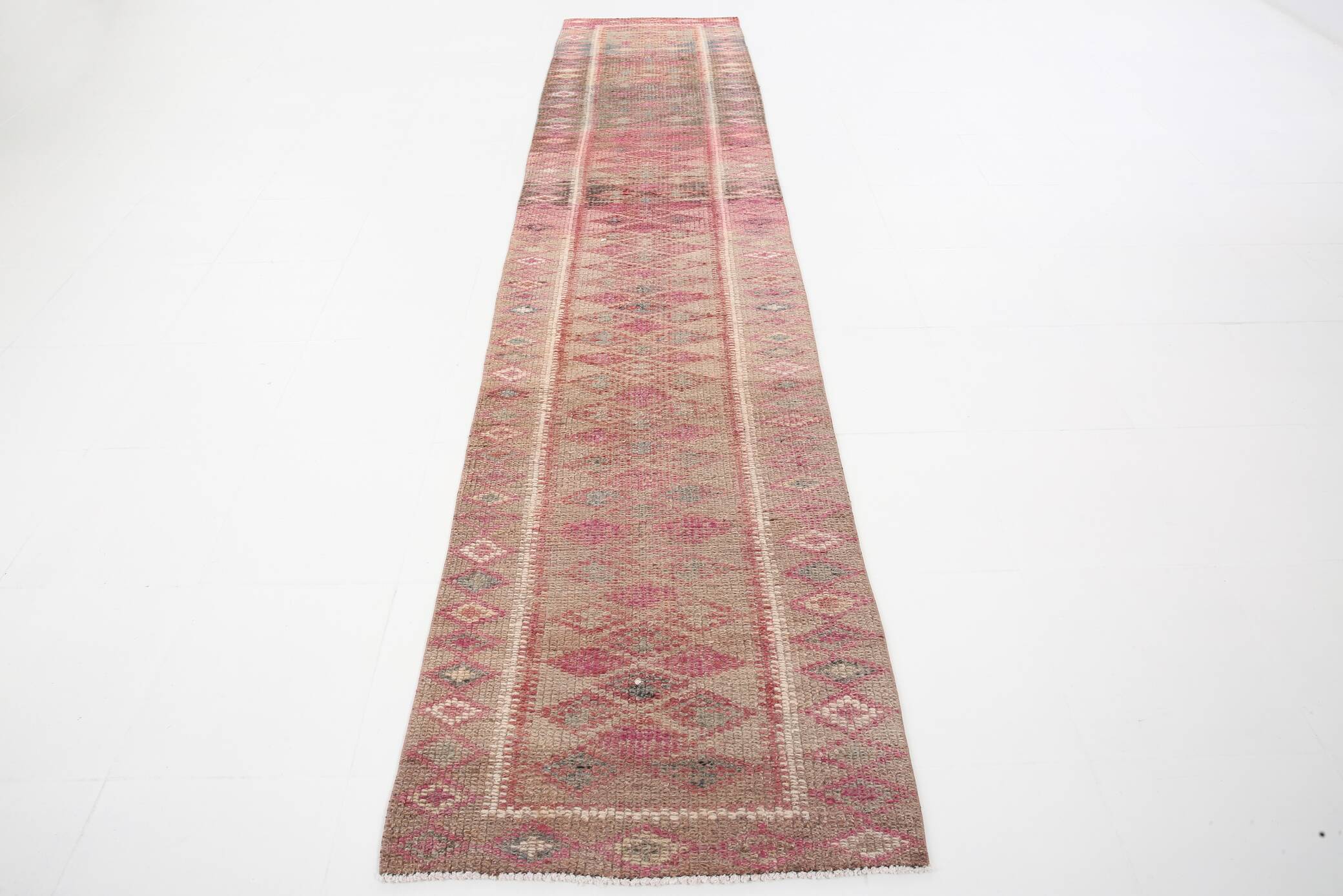 3x13 Rug For Entrway Pale Red Vintage Turkish Runner Rug, 84x394Cm
