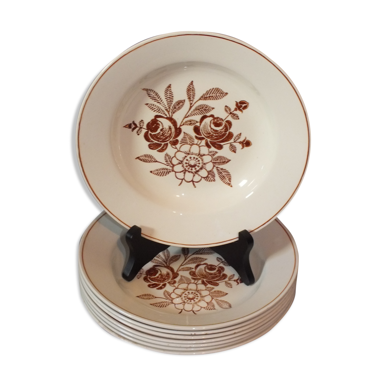 8 vintage hollow plates - Brown Roses