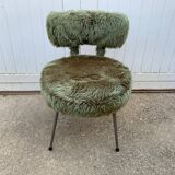 Vintage green furry chair from the 1960s