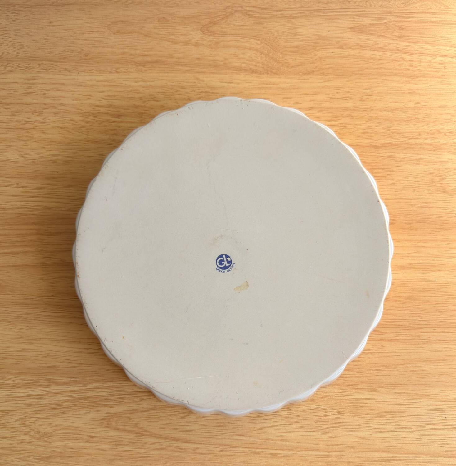 Vintage pie dish – Floral decoration with roses and blue polka dots – Ceramic Fr