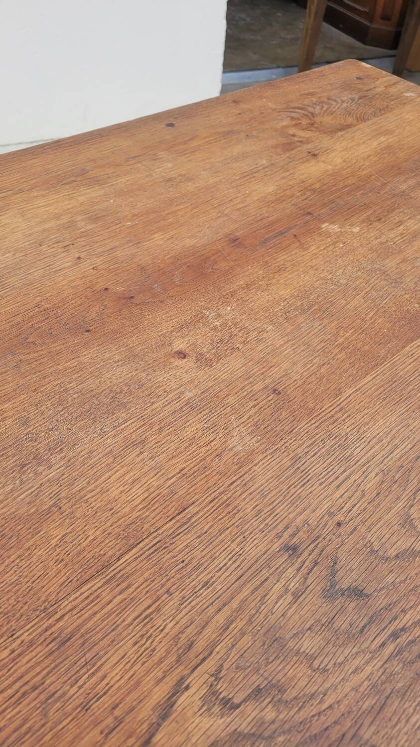 Rustic farm table in solid oak, Louis Philippe legs, 19th century - 1m40