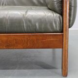 Mid-century Czechoslovak green leather sofa, 1970s