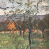 Tableau « Paysage arboré » , Huile sur panneau