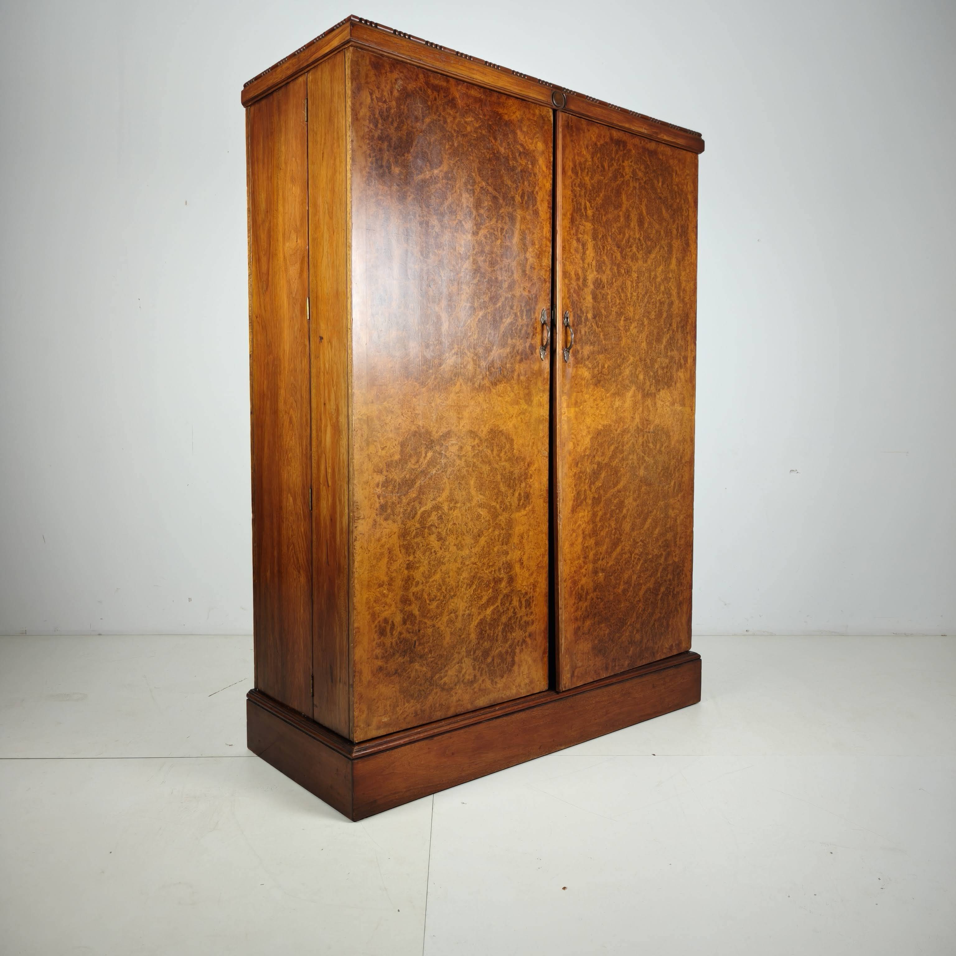 English Art Deco Light Burr Walnut Compactom Gentleman's Wardrobe