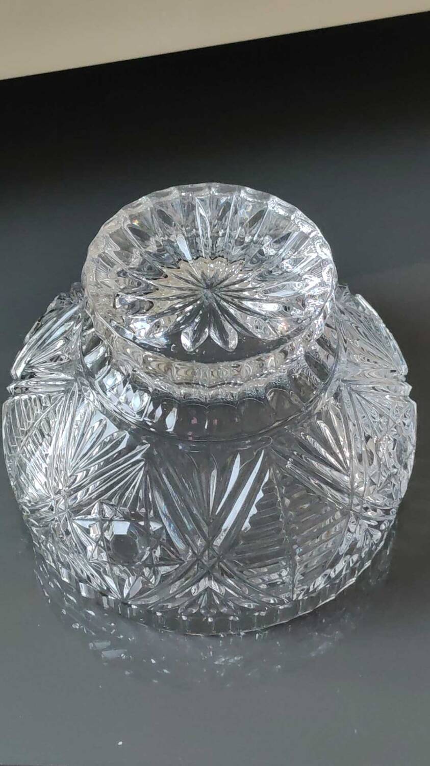 Molded crystal candy cup/dish/boho chic. art deco. starry/cross/leafy patterns, petals