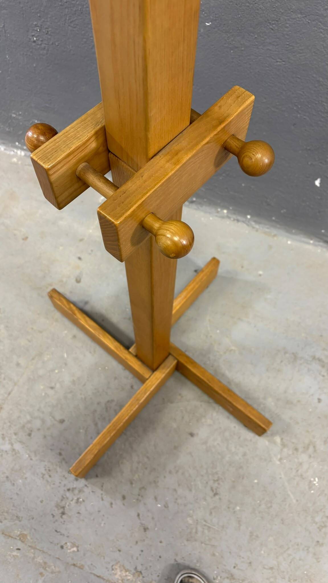 Freestanding mid-century pine coat rack, solid wood, 1970s, Europe