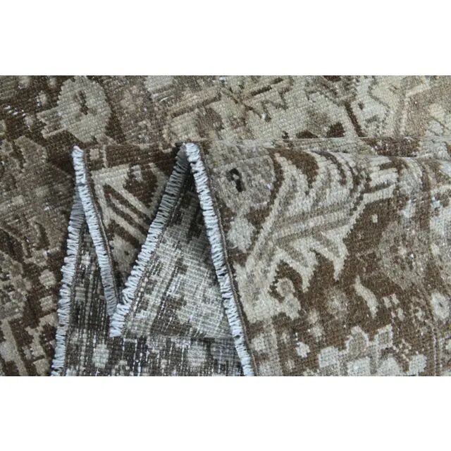1960s Vintage Persian Handmade Wool Cotton Light Brown Area Rug 283x374