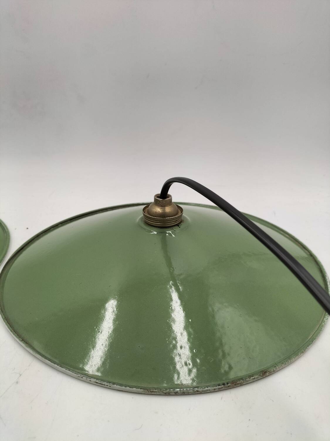 Pair of enamelled metal pendant lights