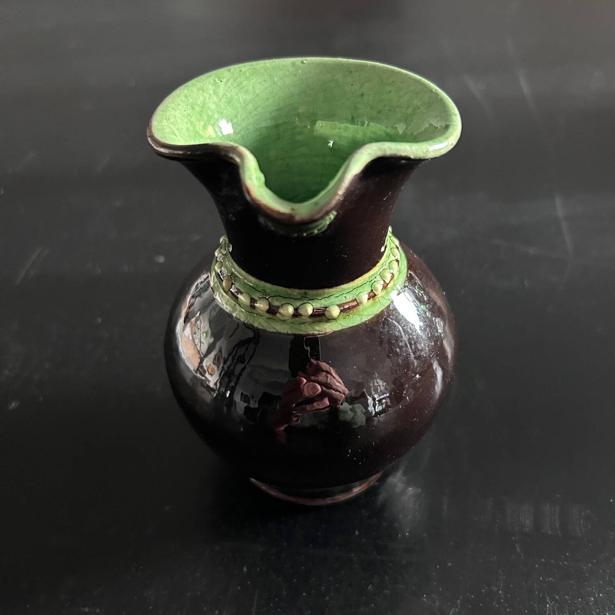 Small brown and celadon pearl pitcher